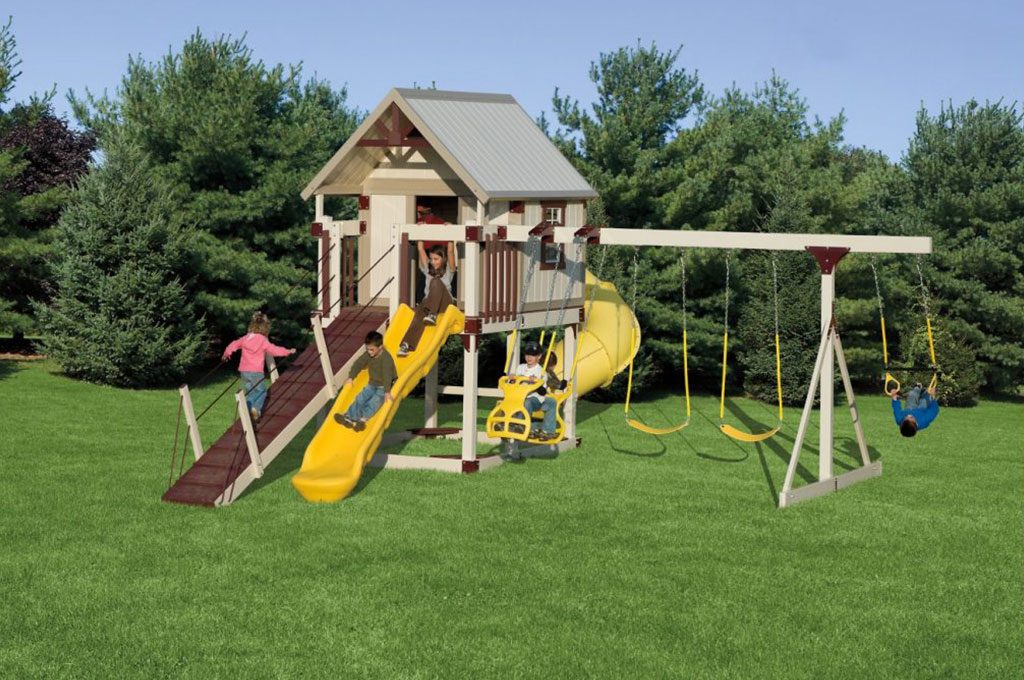 playhouse with a slide and swing